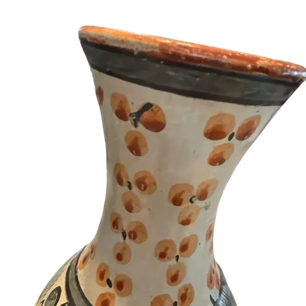 Tonala Oil Water Vase Jug Vintage Signed Solis Rustic Mexican Birds Plants Retro - Picture 10 of 14
